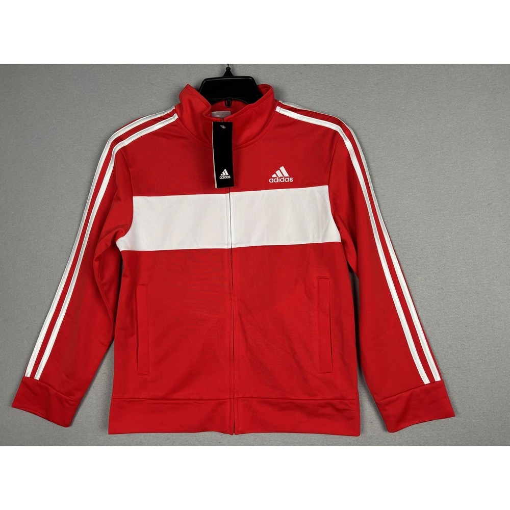 Adidas Track Jacket Kids 10-12 Red White Essential Tricot Full Zip Colorblock